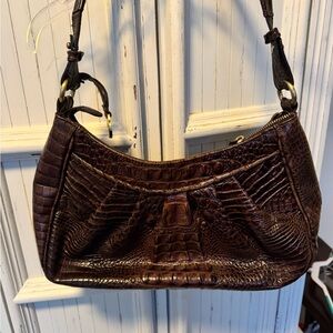 Brahmin Rich Brown Crocodile Embossed Shoulder Bag